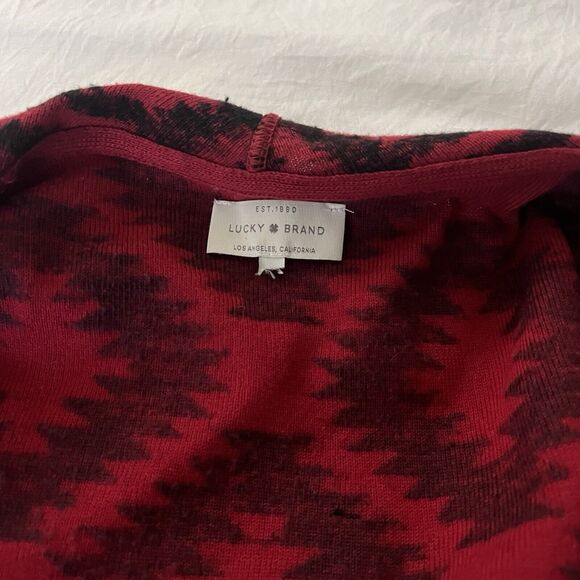 Lucky Brand Southwest Aztec Yellowstone Red Waterfall Cardigan Sweater Medium - Picture 9 of 13